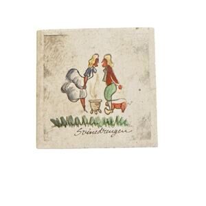 HC Anderson Fairy Tales Tile‎ Coaster (1) Back Hand Painted Made in Denmark READ